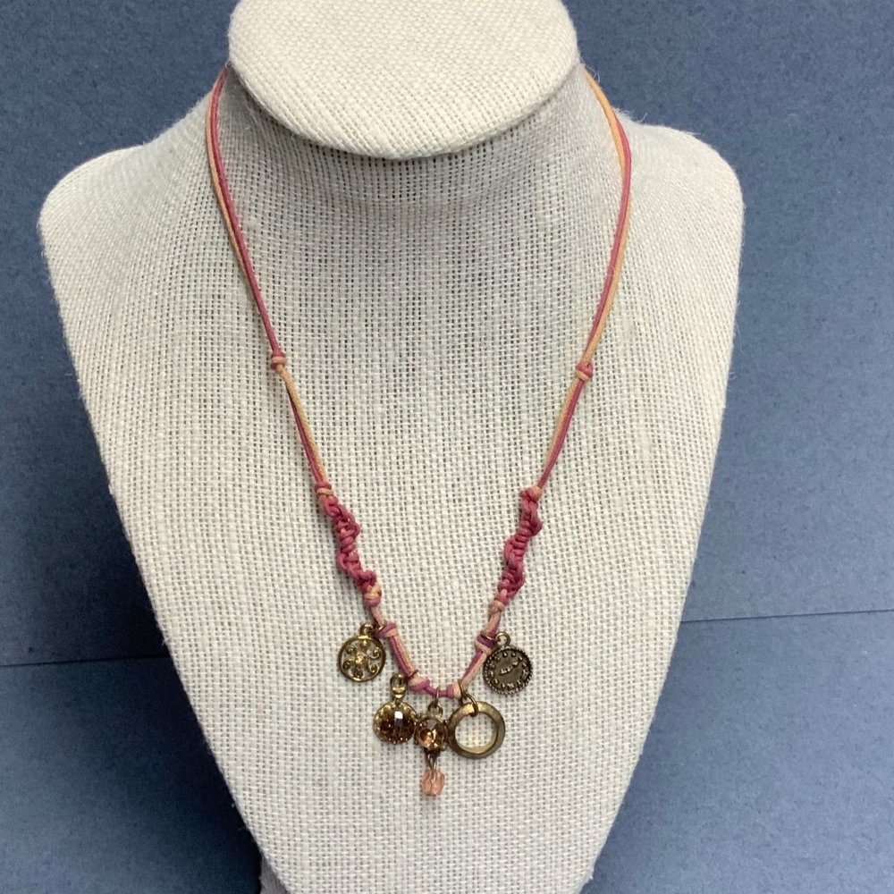 Charm Necklace Mauve Purple Peach Beige Copper Chain Sun Clock Ring Glitter